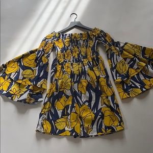 Beautiful blue, yellow and white mini dress